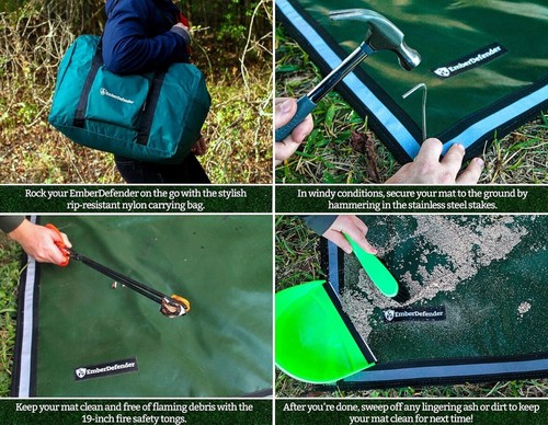 EmberDefender Fire Pit Mat, Portable Fireproof Under Grill Mat w/ Tools 48”x48” - Bild 4 von 6