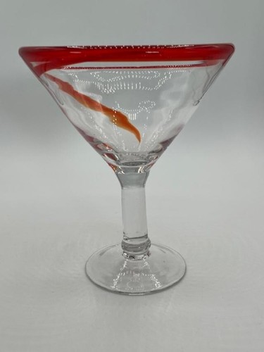 Retired Pier 1 Handblown Red Swirl MARTINI /Margarita Glass - Picture 3 of 5