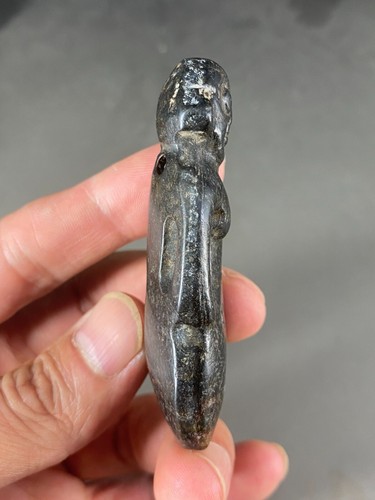 Ancient China Black Old Jade Carved Hongshan Culture Sun God Pendant A2 - Picture 4 of 6