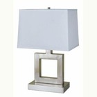 Modern Satin Nickel 3-Way Rectangular Fabric Shade Metal Table Lamp 22"H