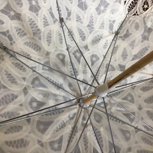 Vintage Embroidered Lace Sun Umbrella Parasol Sunbrella Ivory Cotton Nice - Picture 4 of 17