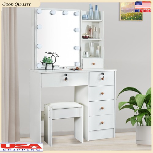 Makeup Dressing Table Vanity Set With Mirror 10 Led Lights For Girls Women Gifts - Picture 8 of 16