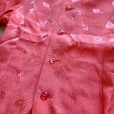 vintage pink red satin emboirdered floral jacquard blouse button up 80s