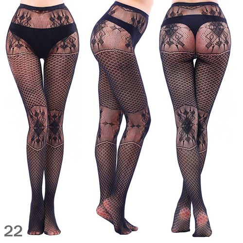 NEW Women's Black Fishnet Lace Patterned Tights Ladies Fashion Hosiery UK 6-16 - Picture 26 of 37