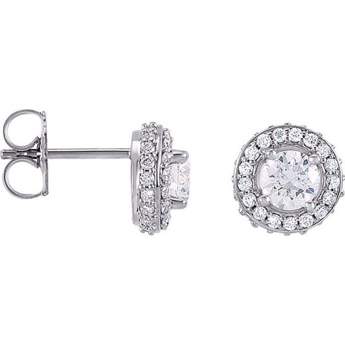 1.00 Ct. TDW Diamond Halo Stud Earrings 14K White Gold Round Brilliant Diamonds - Picture 4 of 12