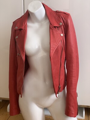 Biker Lederjacke Echtleder Rot M Top