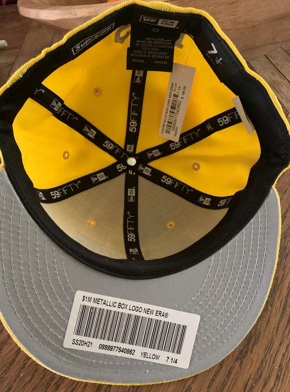 Supreme New Era $1M Metallic Box Logo Cap Yellow Hat Size 7 1/4 SS20  krooked NEW