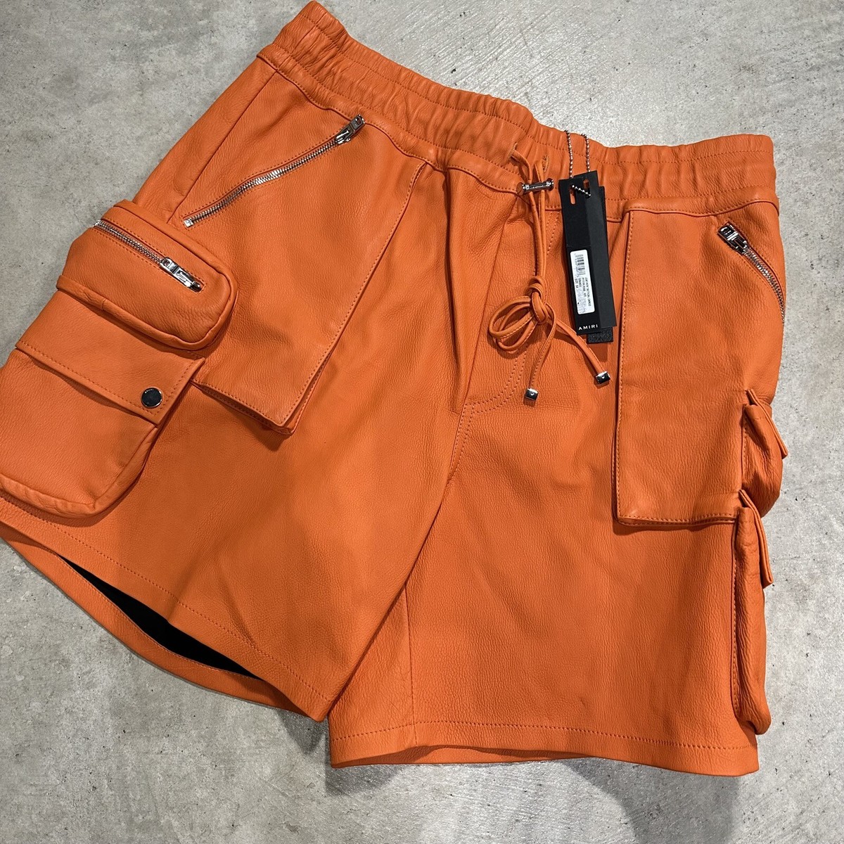 NWT NEW Amiri Leather Tactical Cargo Shorts Orange Men's NWT NEW Amiri Leather Tactical Cargo Shorts Orange Men's