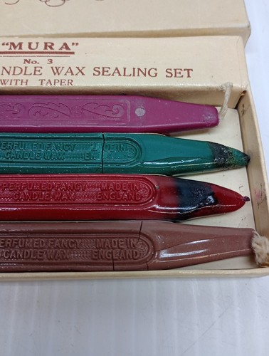 Mura Sealing Wax Set w/ 1 brass Stamps & 4 Wax Colors- England-use 3 Hands - Picture 10 of 16