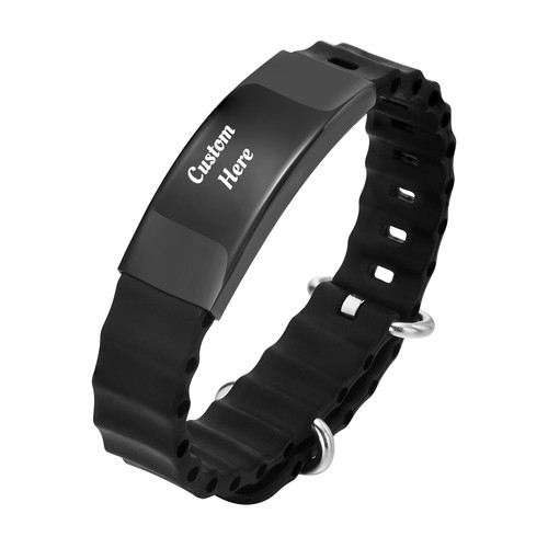 Free Custom ID Tag Bracelets for Men, Black Silicone Bands Gifts for Him Jewelry - Bild 1 von 9