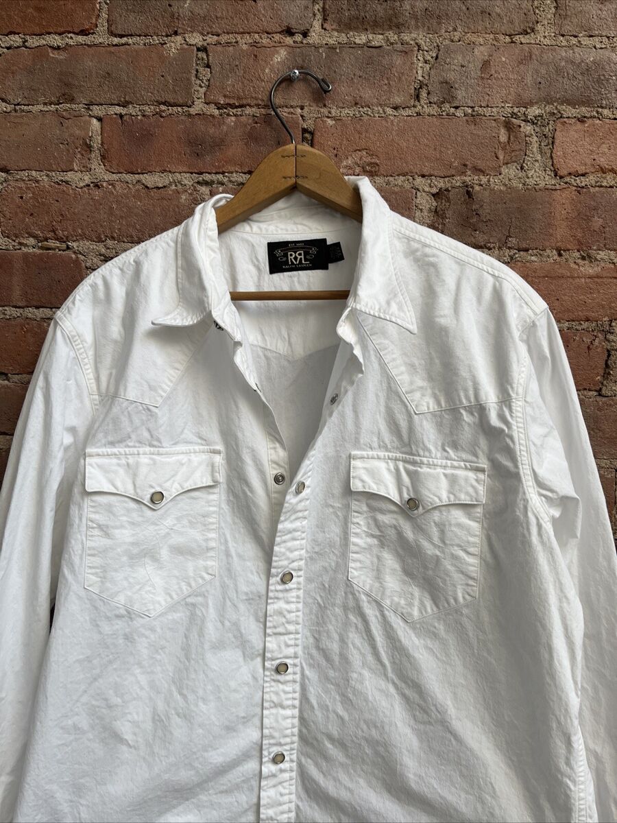 RRL Men's Western Shirt. Sz XL, White 100% Cotton Rough and RRL Men's Western Shirt. Sz XL, White 100% Cotton Rough and