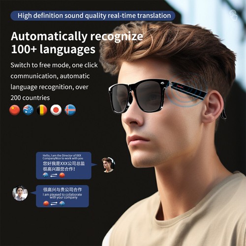 Wireless Smart Glasses Real-Time AI Translator Audio Stereo Sunglasses Headset - Picture 2 of 13