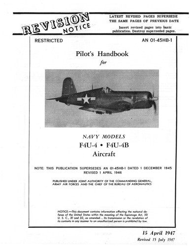 REPRINT F4U PILOTS HANDBOOK FOR NAVY MODEL F4U-4 CORSAIR 1945 CARRIER 100p - Picture 2 of 12