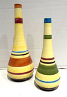 VTG. SET/2 CERAMIC STRIPED MODERN BOTTLES HANDPAINTED BY SECIA ,PORTUGAL MCM