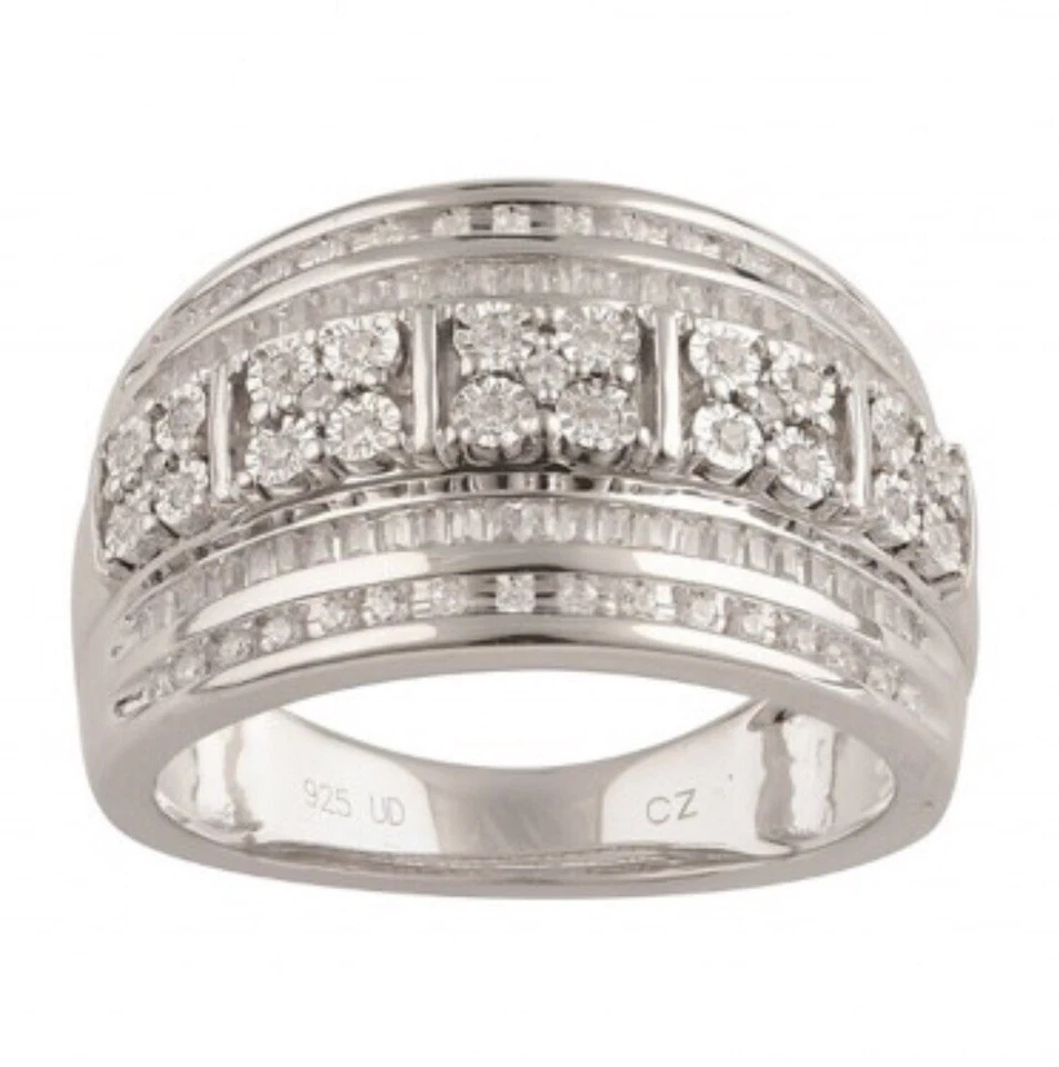 Mens and Womens 14K White Gold Finish Diamonds Size 7 Ring - Image 2 of 4