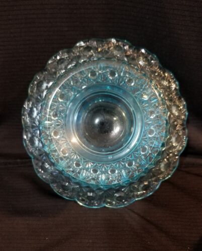 Two (2) Vtg LG Wright Aqua Ice Blue WILDFLOWER Lidded Candy Dishes 8" & 5.5" - Picture 14 of 20
