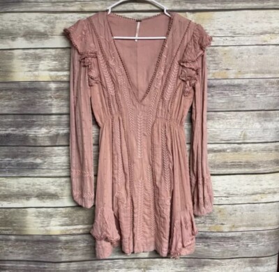 free people isabella mini dress Free People Isabella Mini Dress coral peach Womens Babydoll Boho S 4