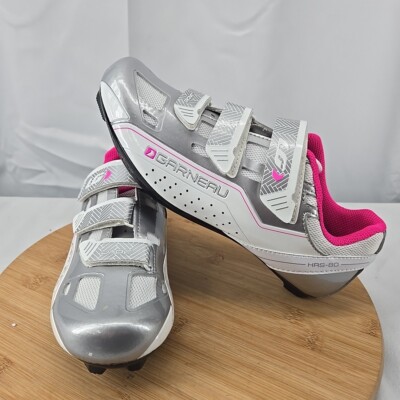 Louis Garneau HRS-80 Jade Pink White Silver Women's 10 Hook & Loop Cycling Shoes