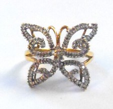 Solid 10K Yellow  White Gold Diamond Studded Butterfly Ring Size 7 Heng Ngai