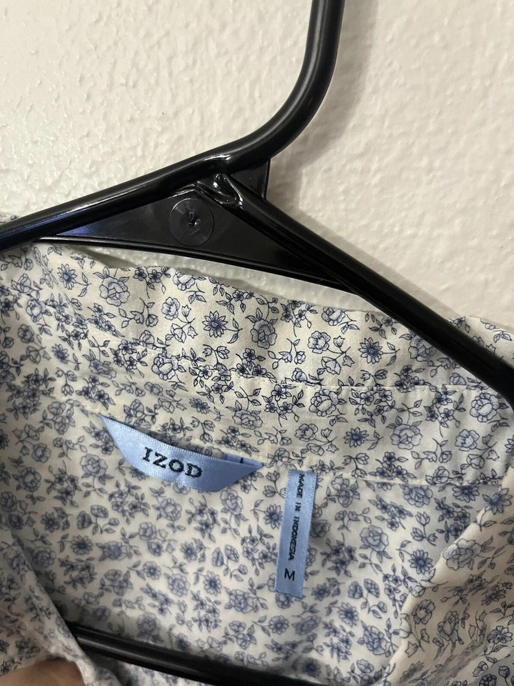 Blusa Top Camisa Top De Colección Izod Para Mujer M Con Botones Cottage Core Manga 3/4 Floral Blanca Foto 2 de 4