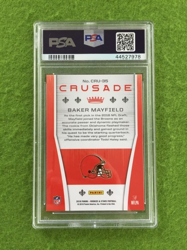 CARTE RECRUE BAKER MAYFIELD PRIZM PSA 9 BROWNS RC 2018 Rookies & Stars CRUSADE SP - Photo 2 sur 12