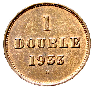 GUERNSEY 1933 H 1 DOUBLE Shield of Arms Bronze km# 11 UNC yes we combine postage
