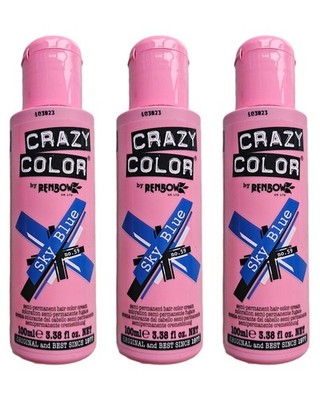 3x Crazy Color Semi-Permanent Conditioning Haarfarbe Farbe Creme - Himmelblau