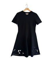 Ulla Johnson Fania Knit Mini Dress L Black Noir Eyelet Cutwork NWT Stretch