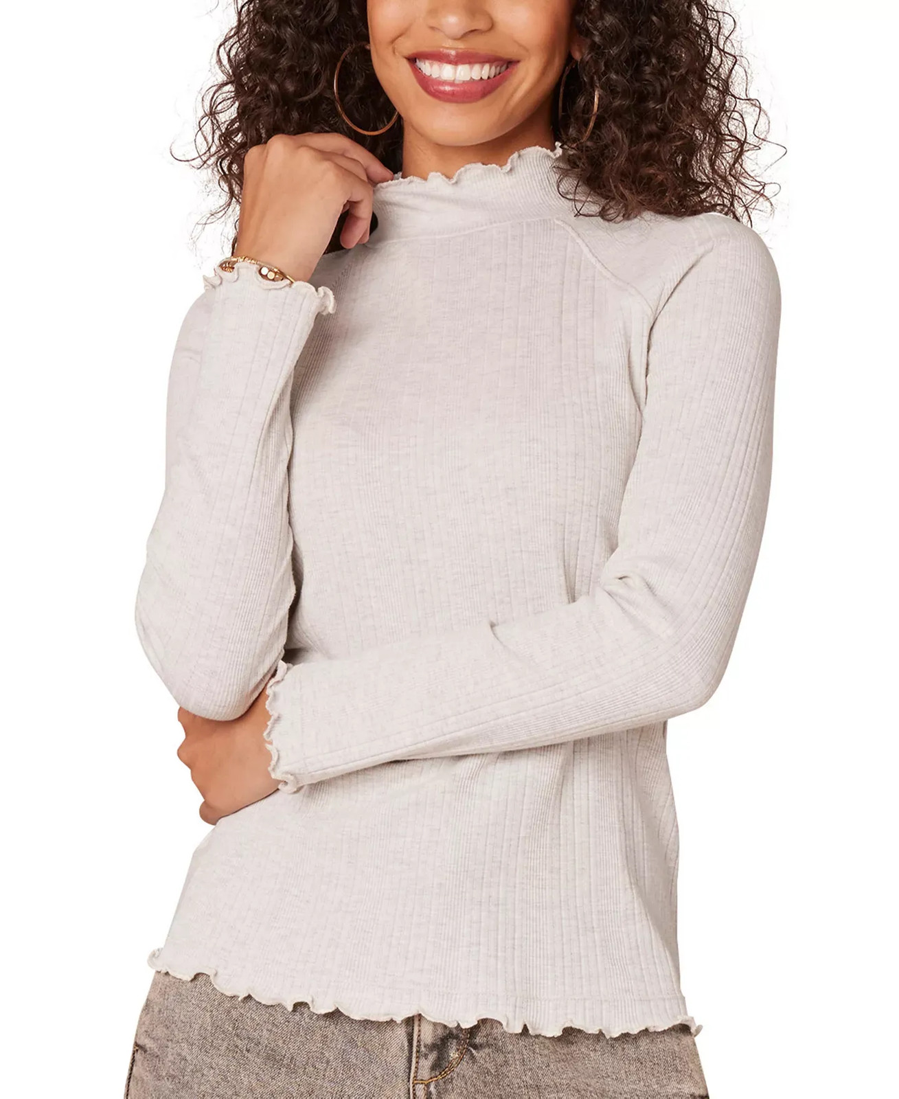 Democracy Women's Top Petite Sweater PXL Ribbed-Knit Mock Neck