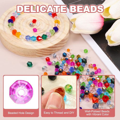 1000pcs 3mm Bicone Glass Crystal Beads, Faceted Beads with Box Rose Red AB - Picture 3 of 5