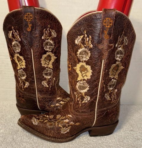 Ladies Macie Bean Rose Garden Brown Leather Snip Toe Western Boots Size 3 - Picture 3 of 13