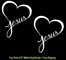 Jesus Love Heart 2 Pack 5" White Vinyl Decals Car Window Tablet Laptop