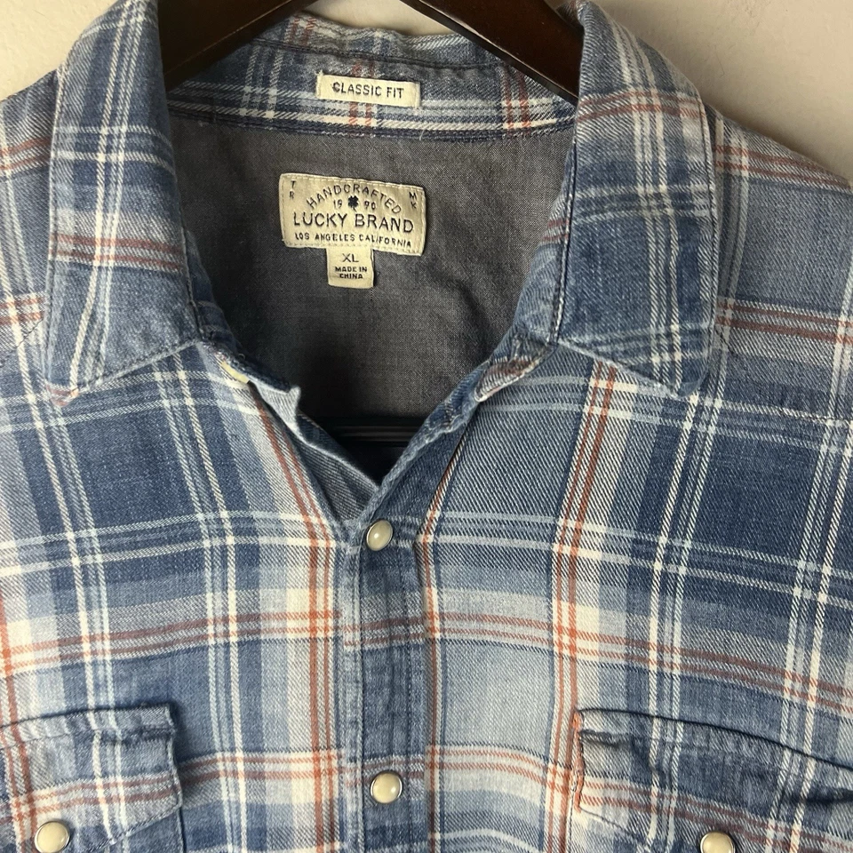 Lucky Brand Pearl Snap Long Sleeve Plaid Shirt Woman's XL Upcycled Western - Image 3 of 4