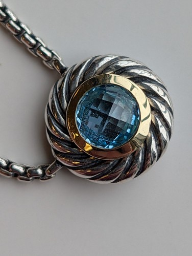 David Yurman Sterling Silver & 18k Yellow Gold Accent Blue Topaz Cookie Necklace - Picture 11 of 14