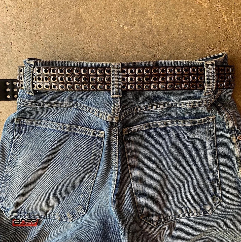 Black Punk Rock Double Prong Grommet Belt – Heavy Duty Studded Rivet Buckle - Image 4 of 4