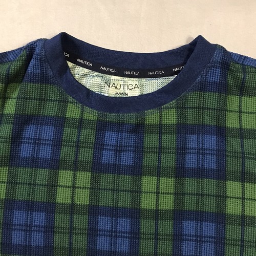 Nautica Pajama Mens Medium Green Blue Plaid Thermal Long Sleeve - Picture 3 of 13