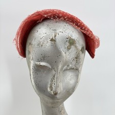 Vintage 1940s 50s Red Tilt Hat Fascinator Dotted Net Veil Cocktail Half Hat