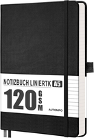 Notizbuch A5 Liniert, 120G/M² Papier, 160 Seiten - Schwarz | Tagebuch, Kein Tint