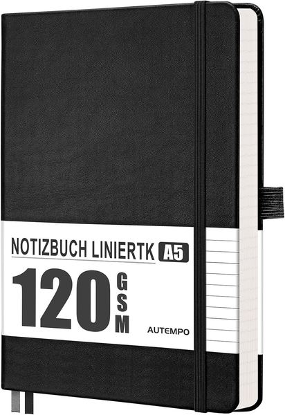 Notizbuch A5 Liniert, 120G/M² Papier, 160 Seiten - Schwarz | Tagebuch, Kein Tint-image