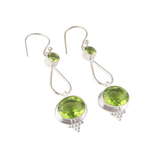 Peridot Gemstone 925 Stamp Silver Unique Jewelry Earrings 2.50" Gift For Wedding - Picture 4 of 8