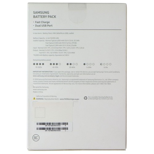 Samsung 10,000 mAh 15W Micro USB Dual USB Port Fast Charge Battery Pack - Picture 2 of 2