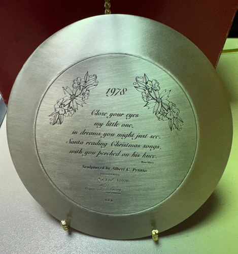 1978 Hudson USA Fine Pewter Christmas 6" Plate W/ Box SANTA CLAUS 4719/10k - Picture 10 of 11