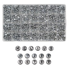 Melius Acrylic Silver Letter Beads, 1450 Pcs 4x7mm Round 4x7mm,