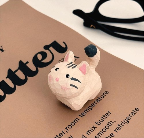 Cute Mini Carved Wooden Cat Figurines, 3PCS Handmade White Gray Brown Kitten ... - Picture 6 of 8