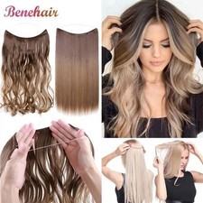 100 Real Natural as Human Invisible Wire in Hair Extensions One Piece Ring US