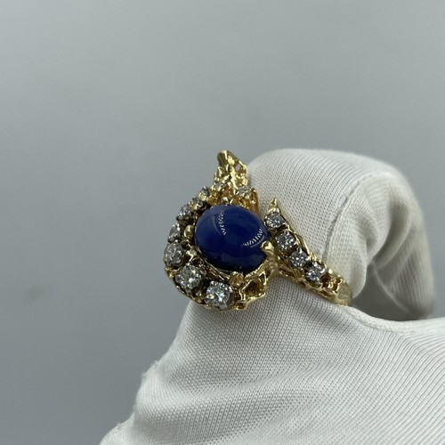 14K Yellow Gold Synthetic Lapis Lazuli & Diamond Ring 6.5g - Picture 7 of 17