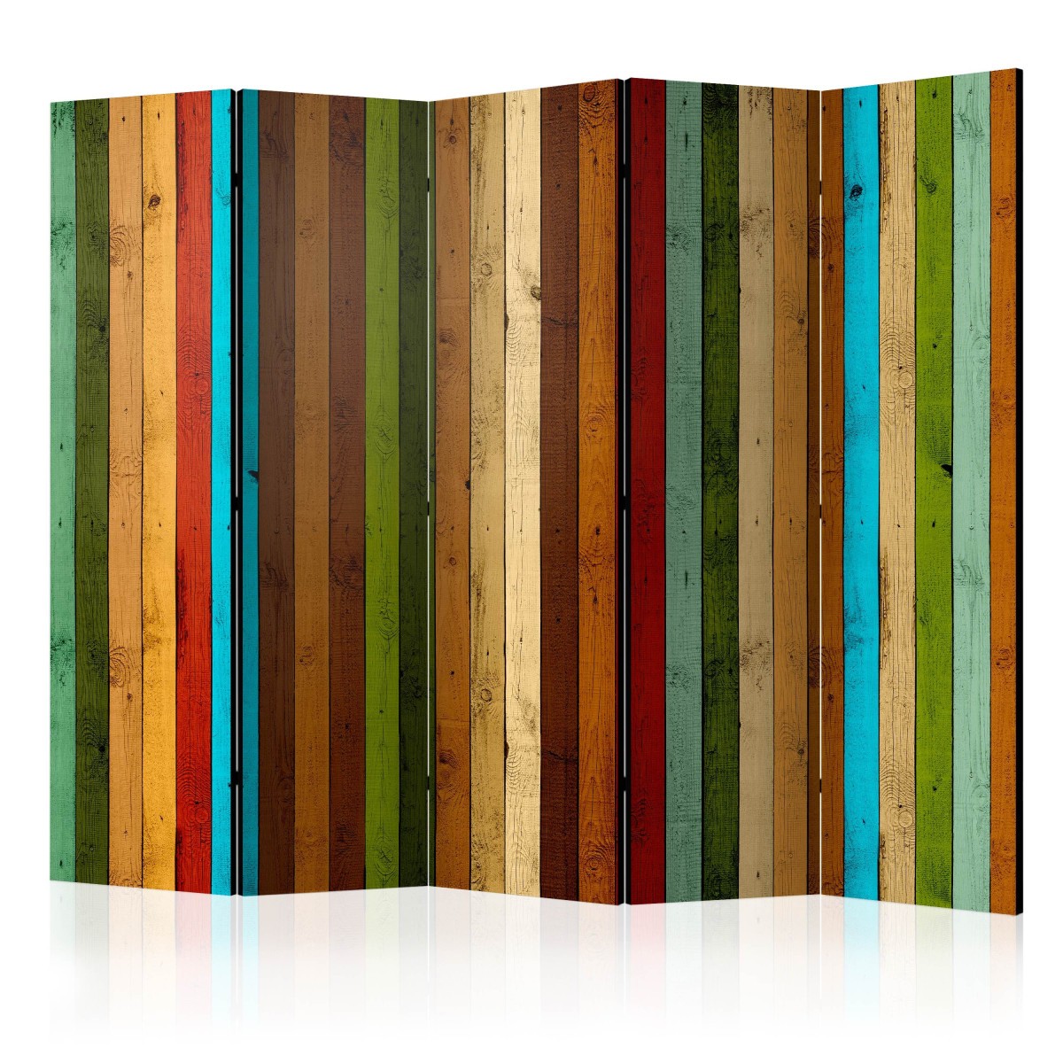 Paravent 5 volets Wooden Rainbow 172x225cm en bois naturel multicolore
