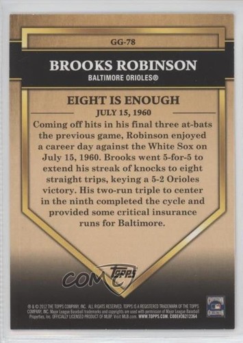 2012 Topps Golden Greats Brooks Robinson #GG-78 HOF - 第 2/4 張圖片