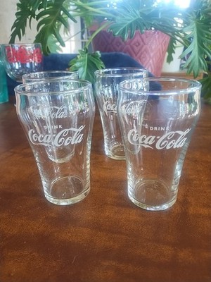 Coca-Cola Clear Drinking Glasses. 5 Tall Glasses Set of 4.Really Good Condition