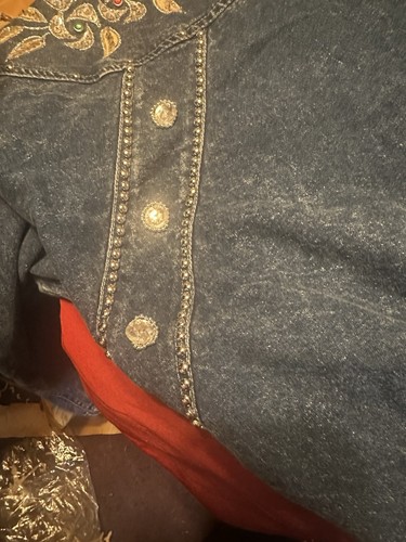 Jeansjacke bestickt & mit Schmucksteinen besetzt Niya Collection Damen Vintage Gr. L - Bild 7 von 10